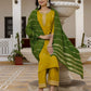 Yellow Silk Embroidered Straight Kurta with Pant and Dupatta