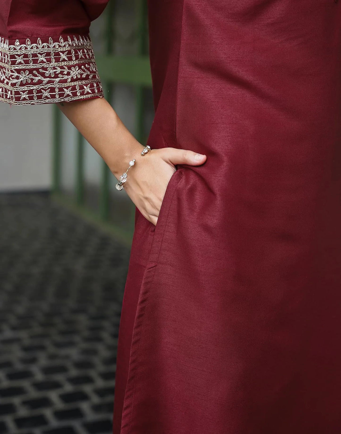 Silk Blend Sequins Embroidery Lace Straight Kurta with Pant & Dupatta