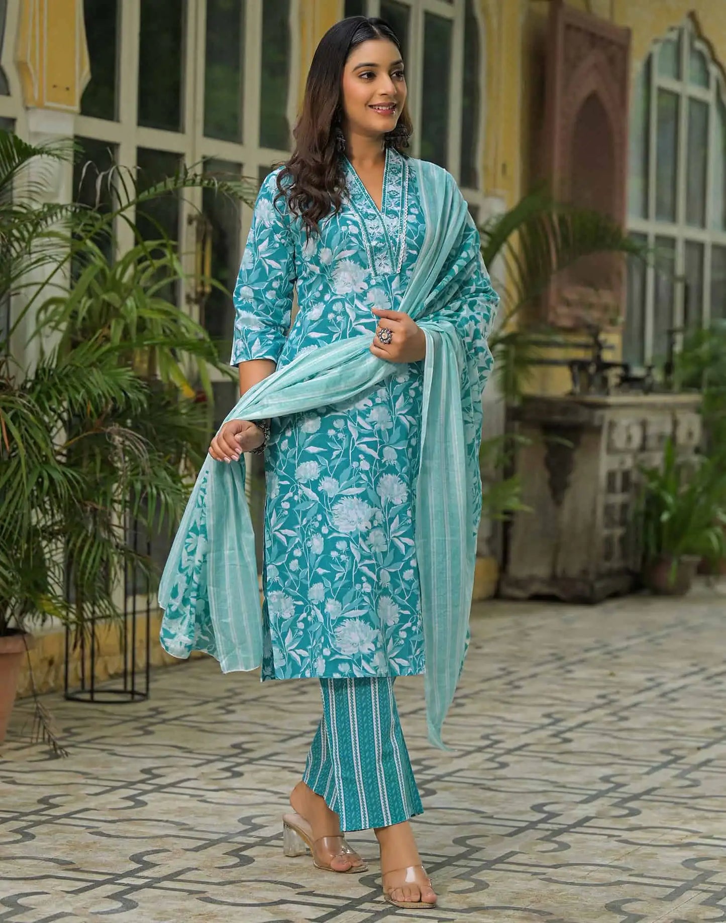 Cotton Printed Straight Kurta with Pant & Dupatta