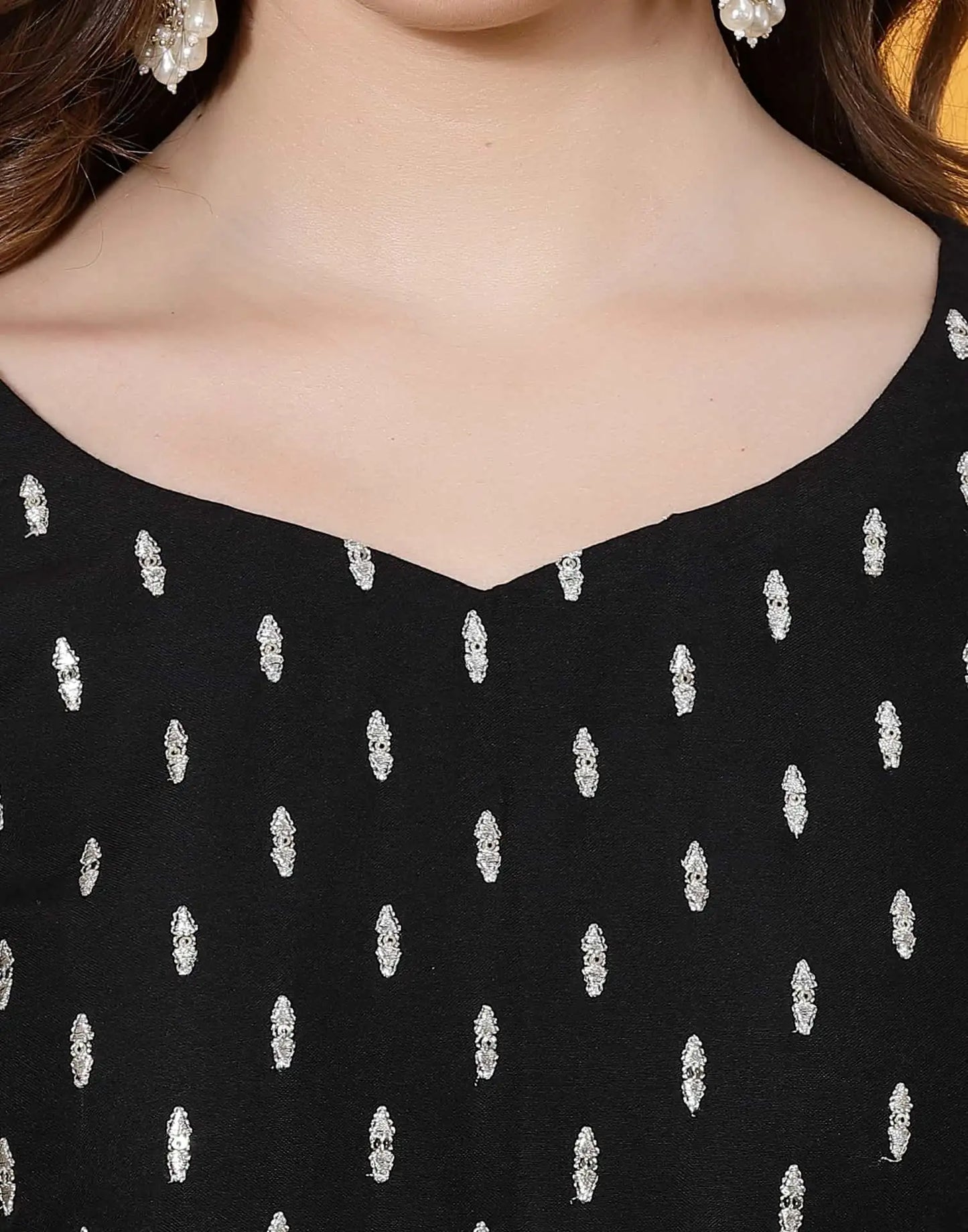 Black Rayon Straight Kurta Set with Embroidery and Dupatta under 1000