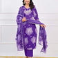 Cotton Straight Printed V-Neck Kurta with Pant & Dupatta