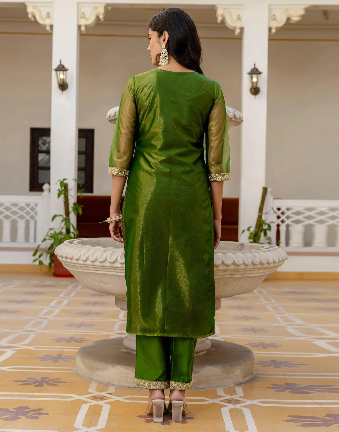 Net Sequins, Embroidery and Gota Lace Straight Kurta with Pant & Dupatta