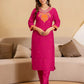 Silk Blend Embroidered Straight Kurta with Pant & Dupatta