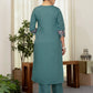 Silk Blend Embroidered Straight Kurta with Pant & Dupatta