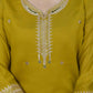 Yellow Silk Embroidered Straight Kurta with Pant and Dupatta