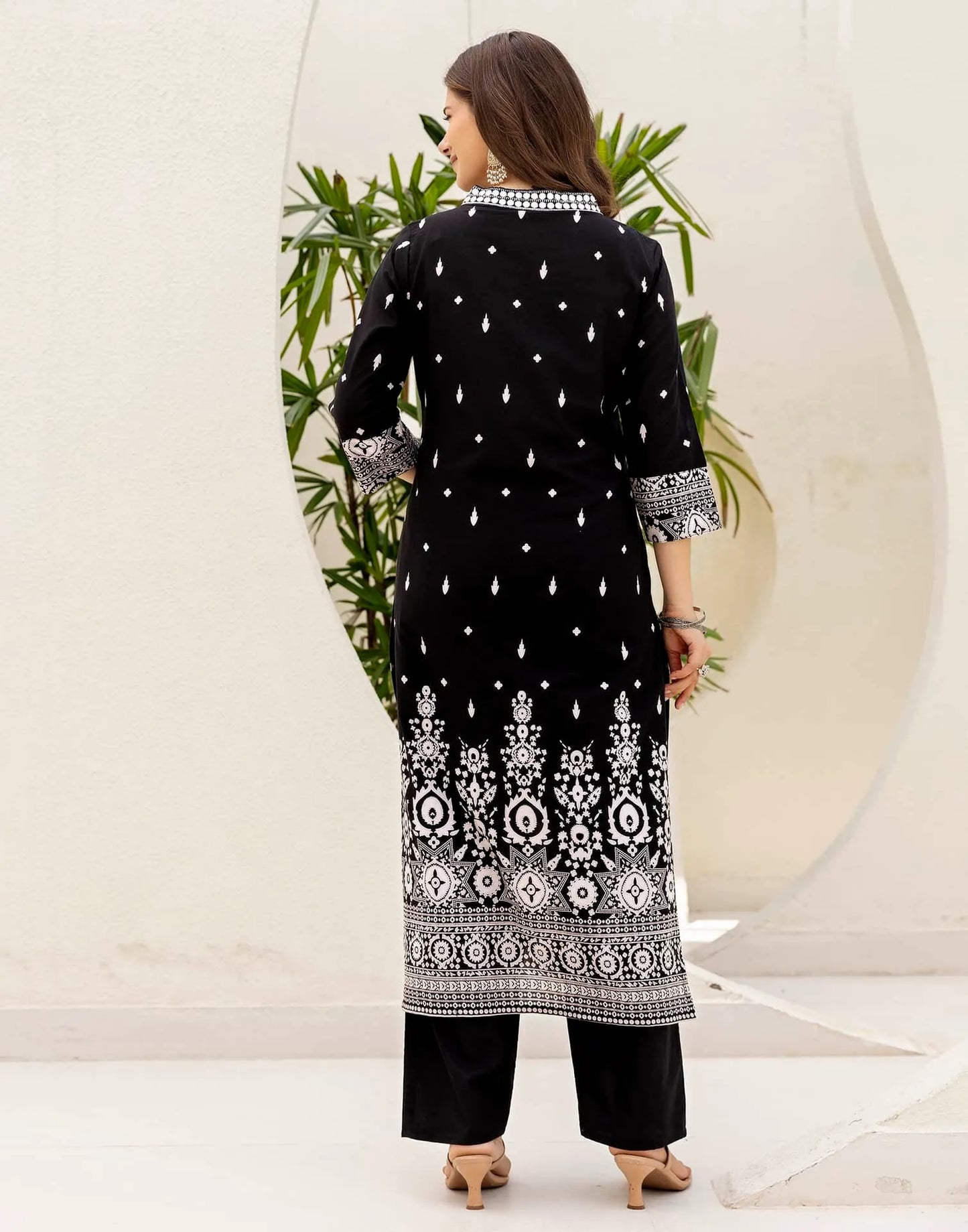Cotton Straight Embroidery V-Neck Kurta with Pant & Dupatta