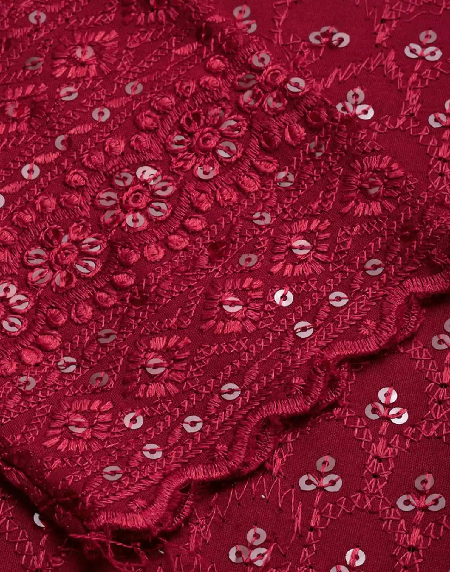 Maroon Rayon Straight Kurta Set with Sequence Embroidery under 1000