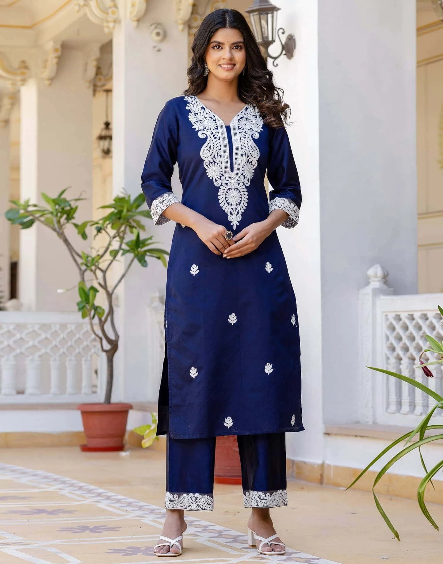 Silk Chikankari Embroidery and Embroidery Lace Straight Kurta with Pant & Dupatta