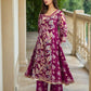 Maroon Cotton Printed Anarkali Kurta Set with Square Neck, Pant & Dupatta  Perfect for Office, Daily & Casual Wear
