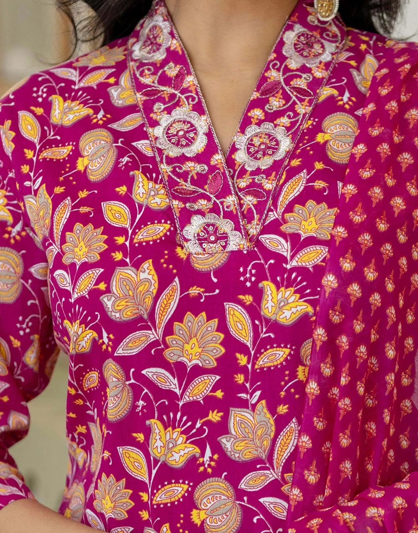 Cotton Printed and Embroidery Lace Anarkali Kurta with Pant & Dupatta