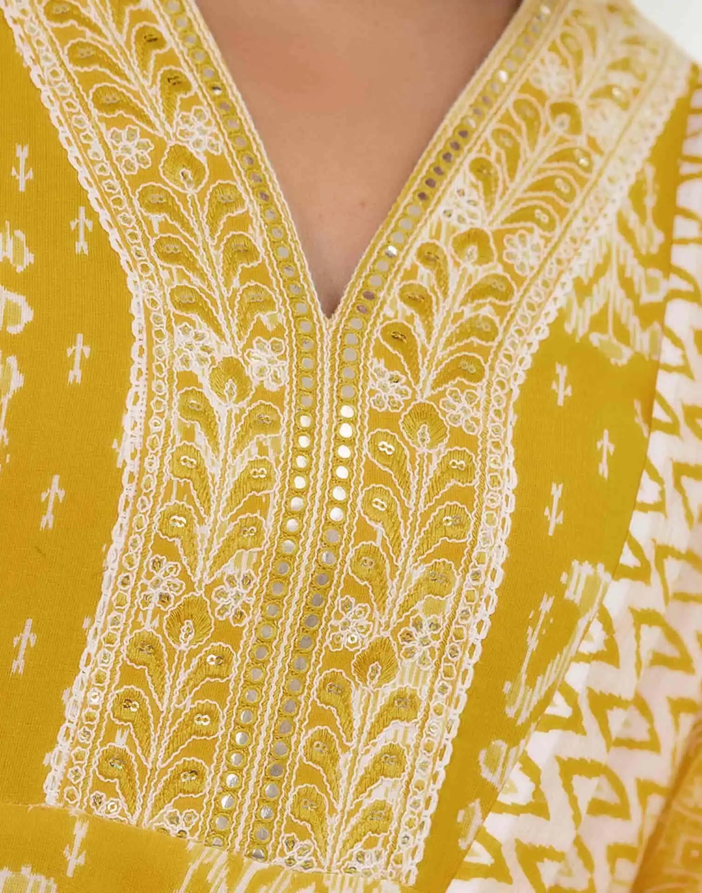 Cotton Anarkali Printed V-Neck Kurta with Pant & Dupatta