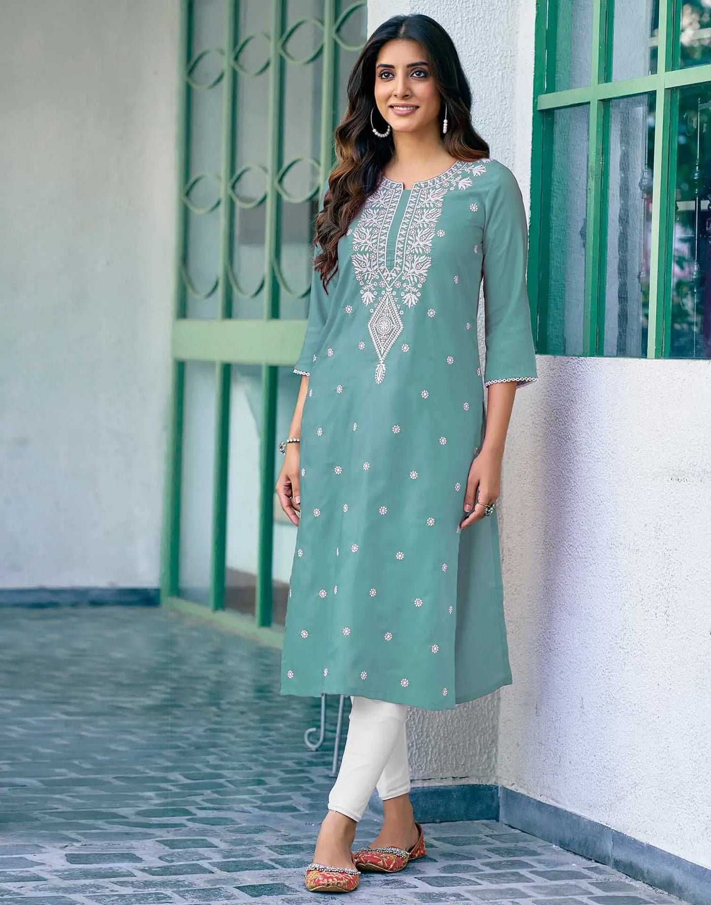 Cotton Embroidered Straight Kurti