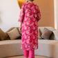 Pink Organza Printed Straight Kurta Set with Pant and Dupatta under 1299 