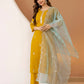 Affordable Yellow Cotton Embroidered Straight Kurta Set Round Neck Cotton Kurti with Pant & Dupatta