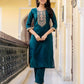 Skylee Green Silk Embroidered Straight Kurta with Pant & Dupatta