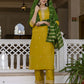 Yellow Silk Embroidered Straight Kurta with Pant and Dupatta