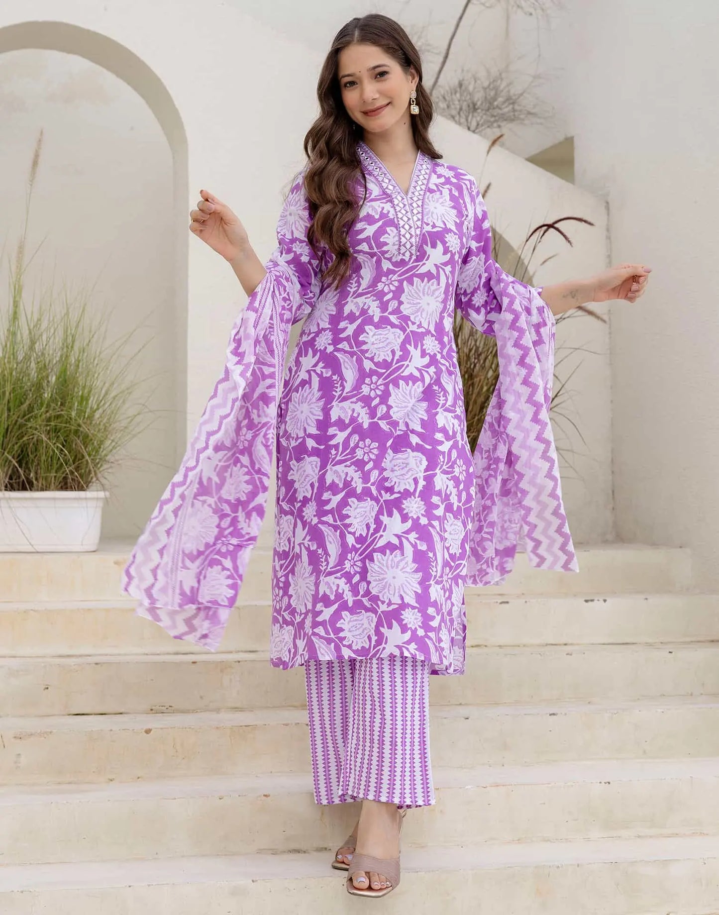 Cotton Printed Straight Kurta with Pant & Dupatta