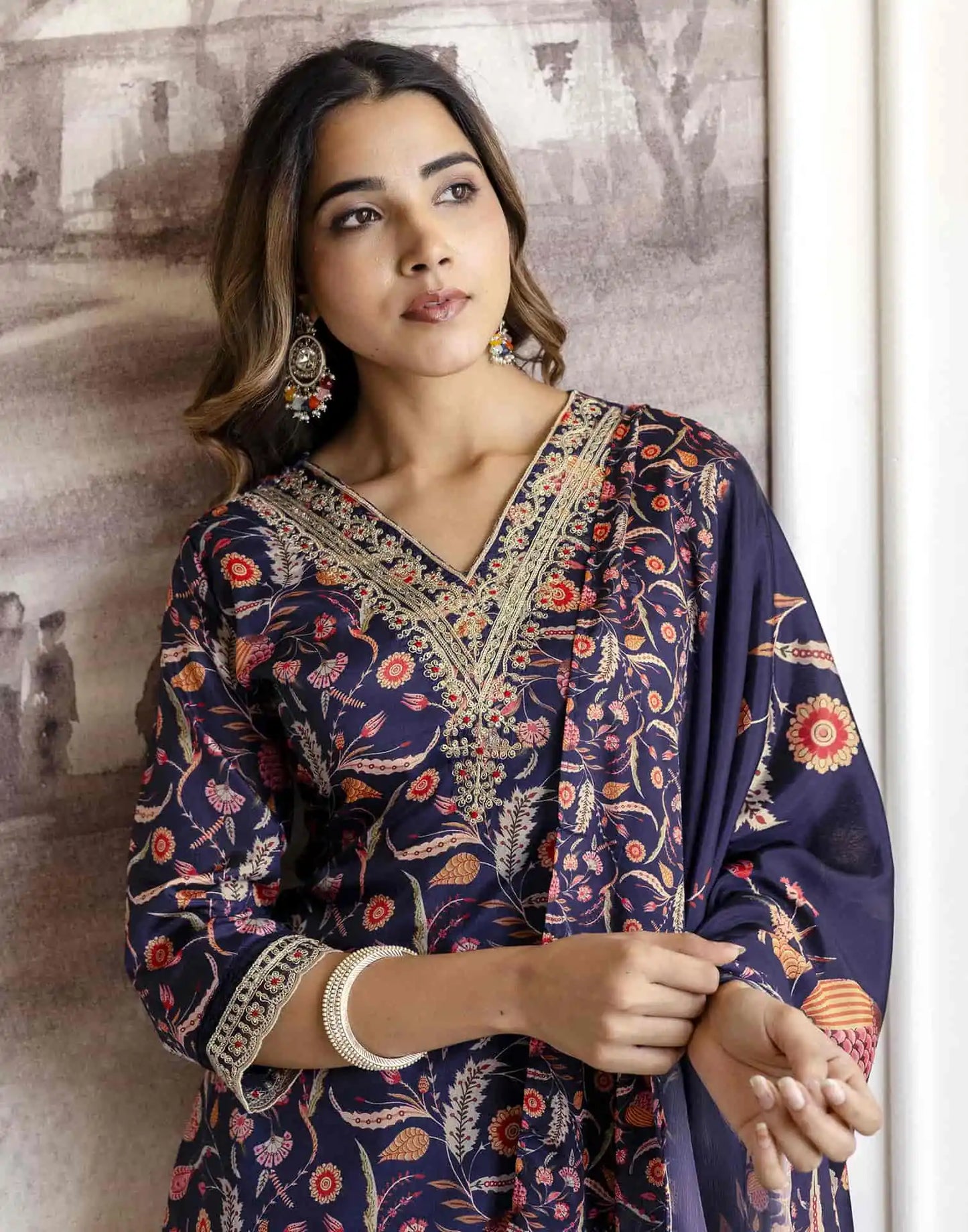 Blue Cotton Printed Straight Kurta Set with Pant & Dupatta for Women under 1299