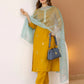 Affordable Yellow Cotton Embroidered Straight Kurta Set Round Neck Cotton Kurti with Pant & Dupatta