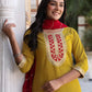 Cotton Blend Embroidery and Sequins Work, Embroidery and Sequins Work Lace Straight Kurta with Pant & Dupatta