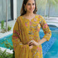 Cotton Printed Straight V-Neck Kurta with Pant & Dupatta
