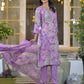 Rayon Printed V-Neck Straight Kurta with Pant & Dupatta