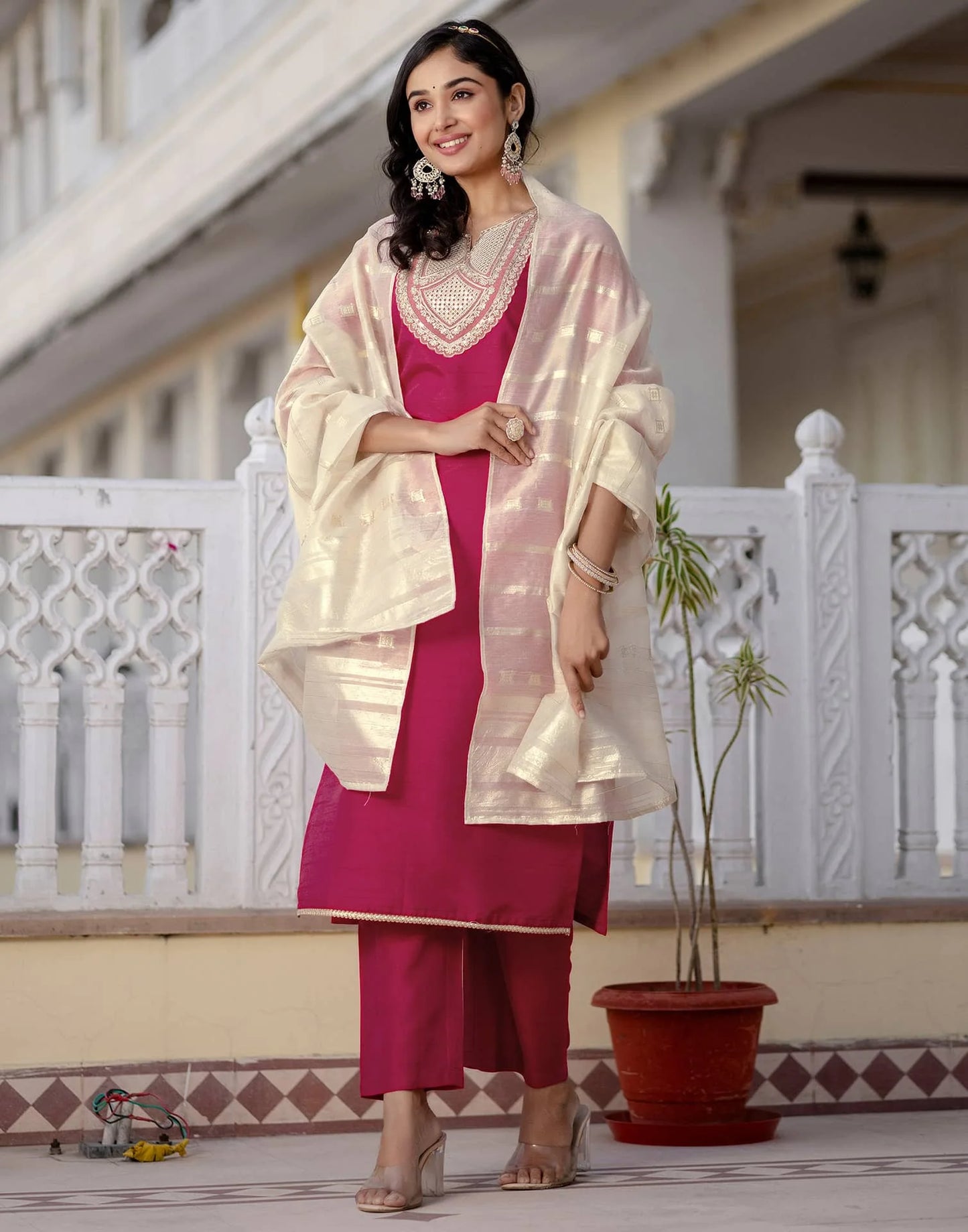 Pink Silk Kurta Set for Women, Embroidered Silk Kurta Set