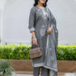 Grey Cotton Woven Straight Kurta Set with Pant & Dupatta under 1250 