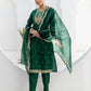 Affordable Dark Green Silk Embroidered Kurta Set with duppatta 