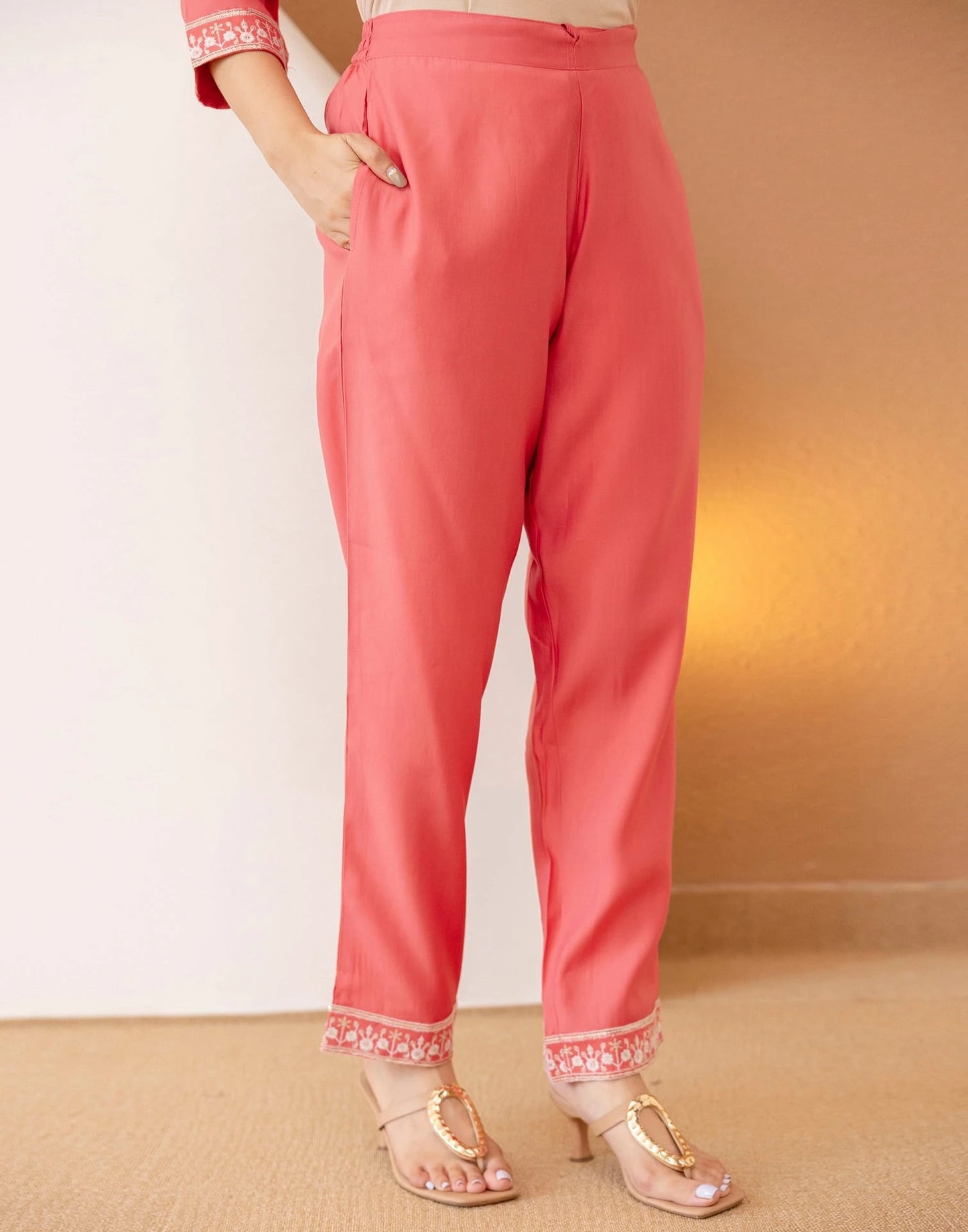 Silk Blend Embroidered Straight Kurta with Pant & Dupatta