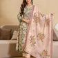 Beige Cotton Printed Anarkali Kurta with Pant & Dupatta