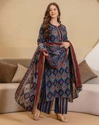 Skylee Viscose Rayon Printed Straight 3 Piece Kurta Set For Woman