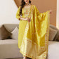 Yellow Silk Embroidered Straight Kurta Set with Pant & Dupatta for Women under 1299