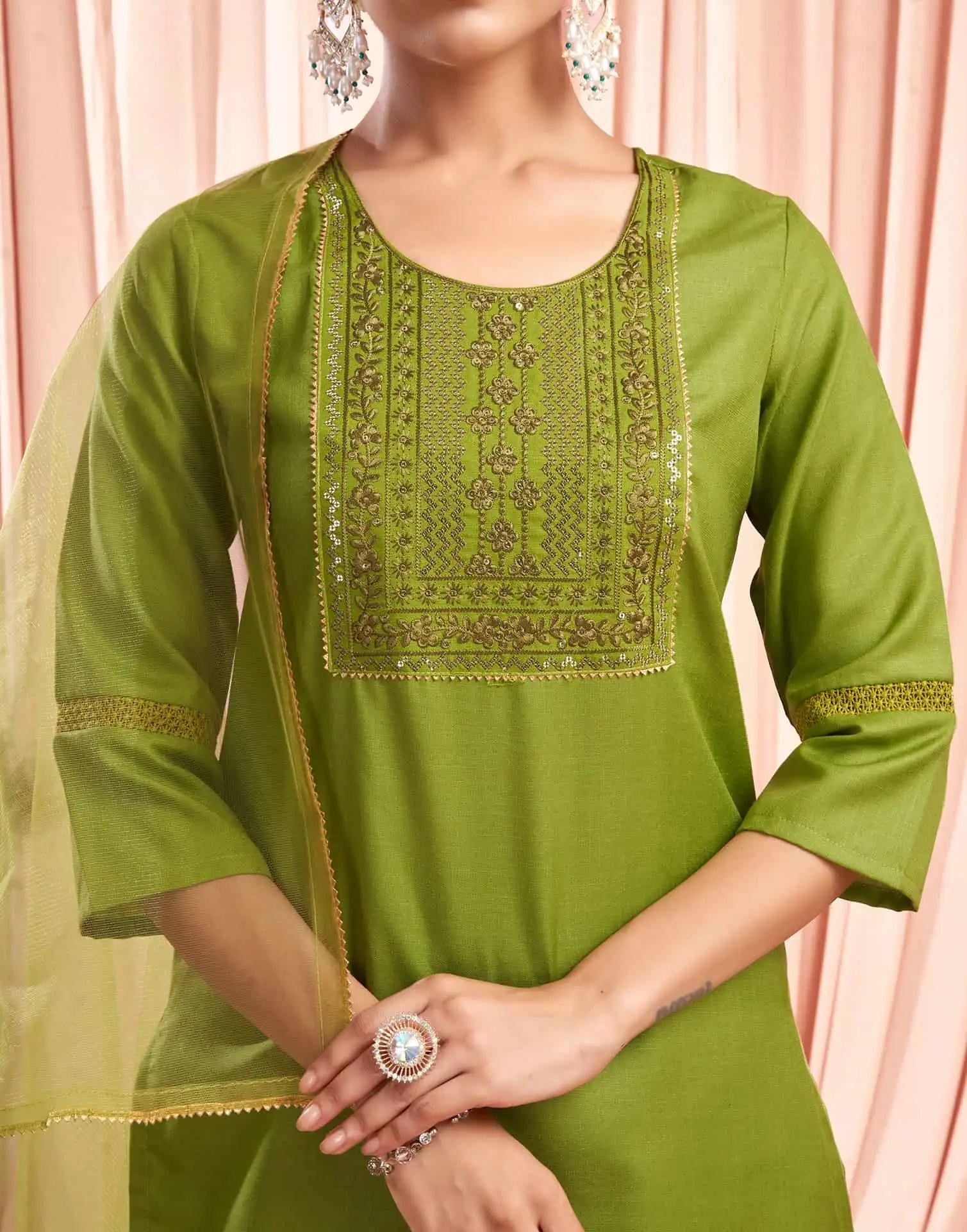 Embroidered Sequence Straight Kurta Set for Women Festive Wear
