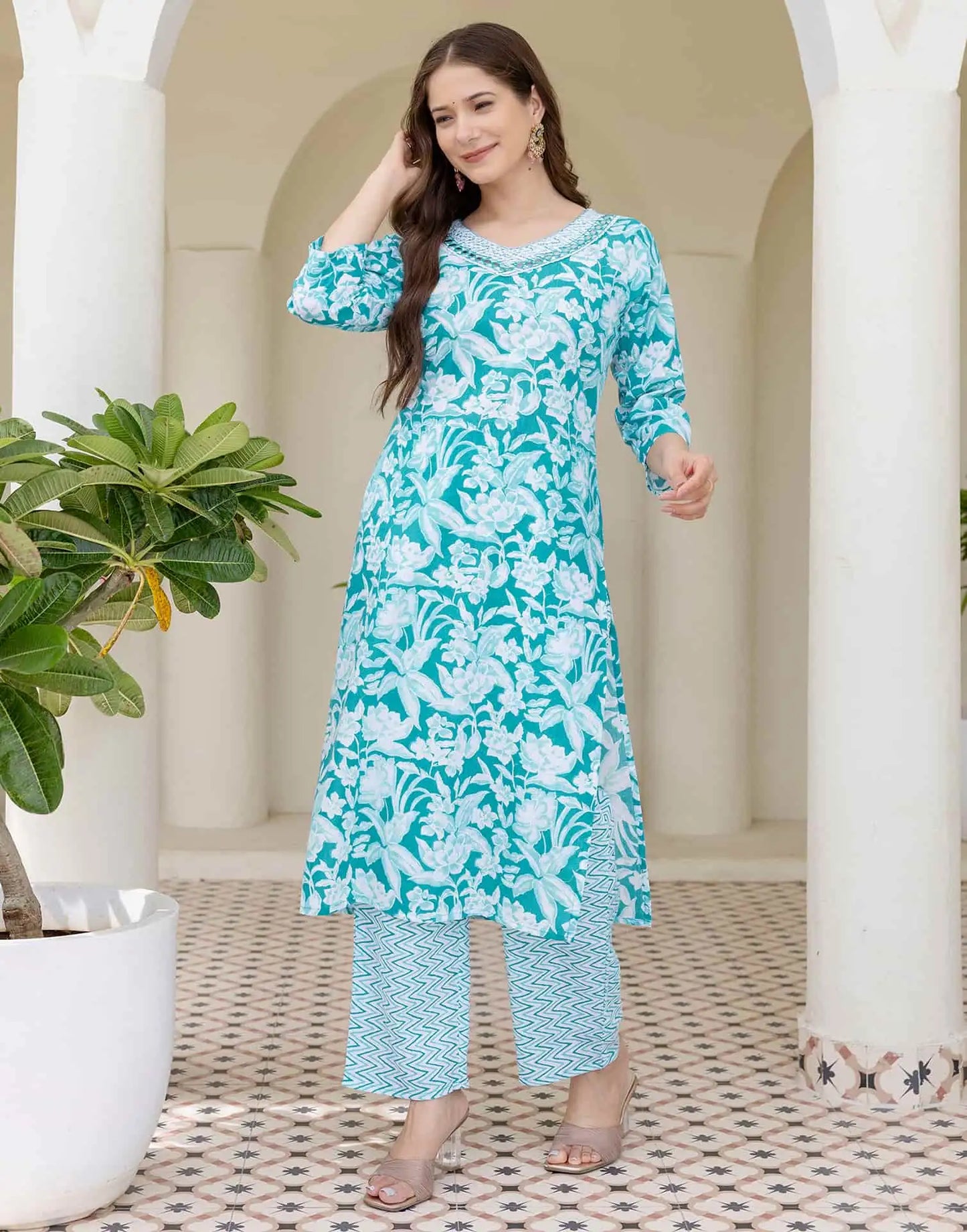 Cotton Printed Straight Kurta with Pant & Dupatta