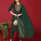Green Cotton Embroidered Straight Kurta Set with Pant & Dupatta