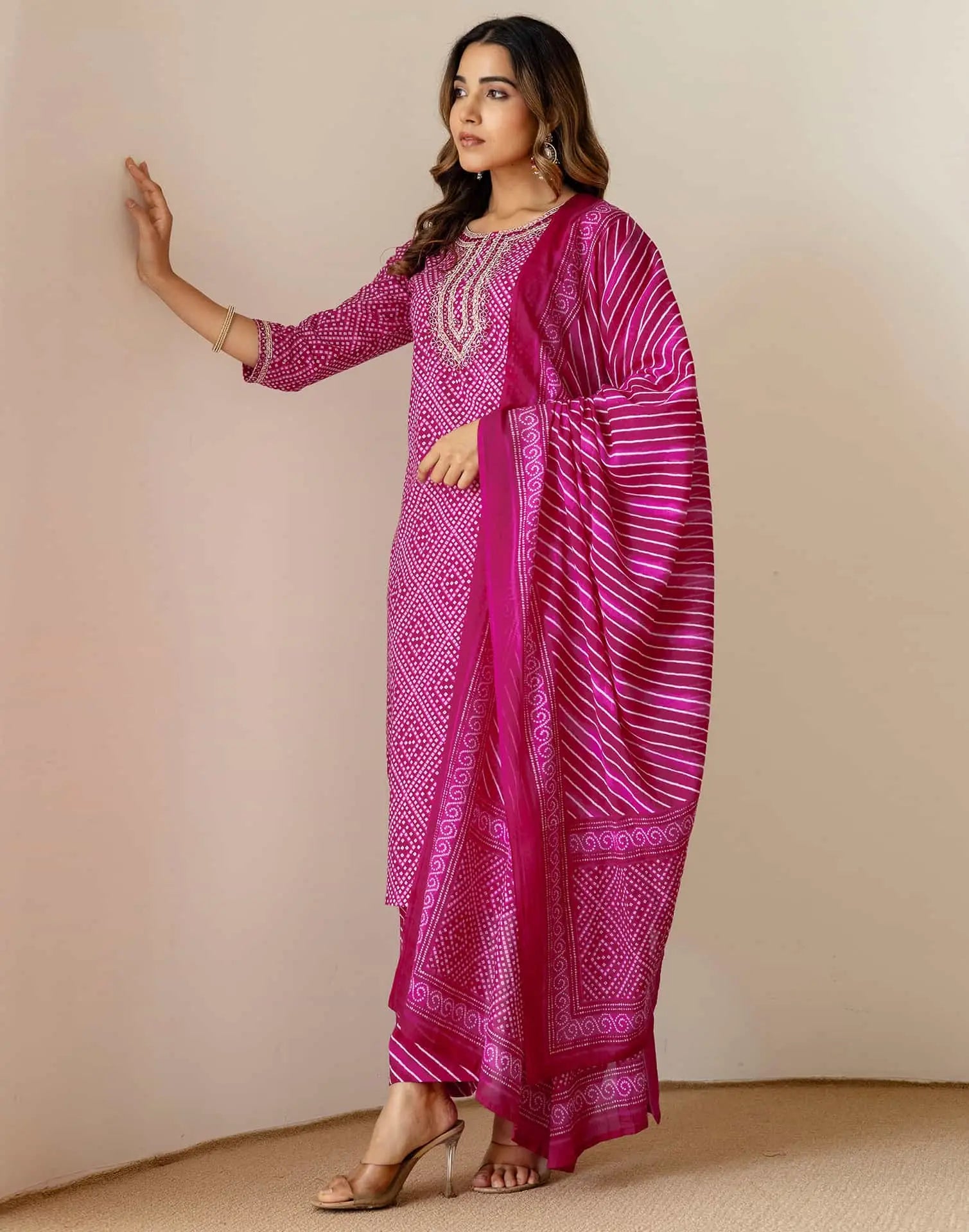 Pink Cotton Printed Kurta Set with Pant & Dupatta under 999