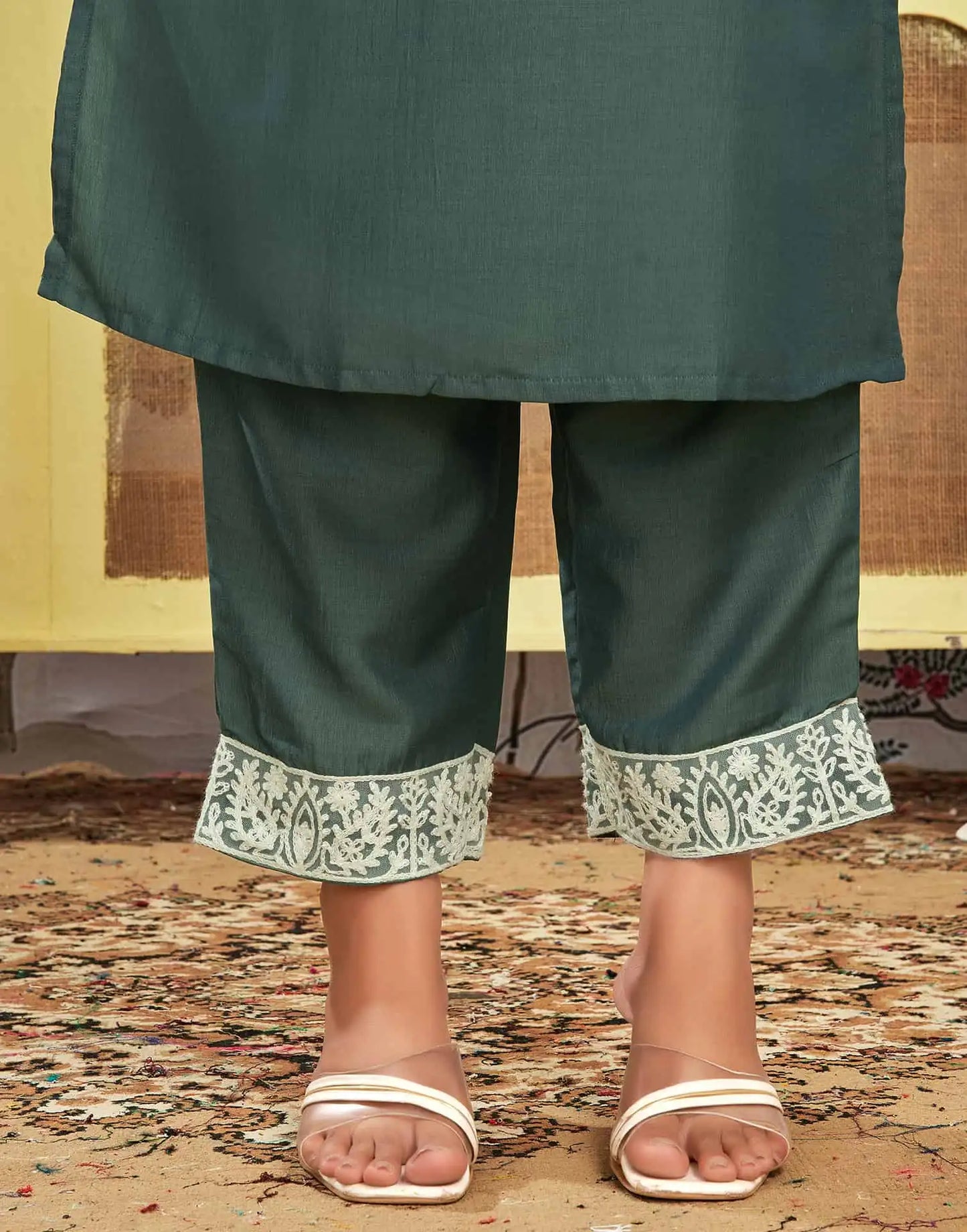 Silk Blend Embroidered Straight Kurta with Pant & Dupatta