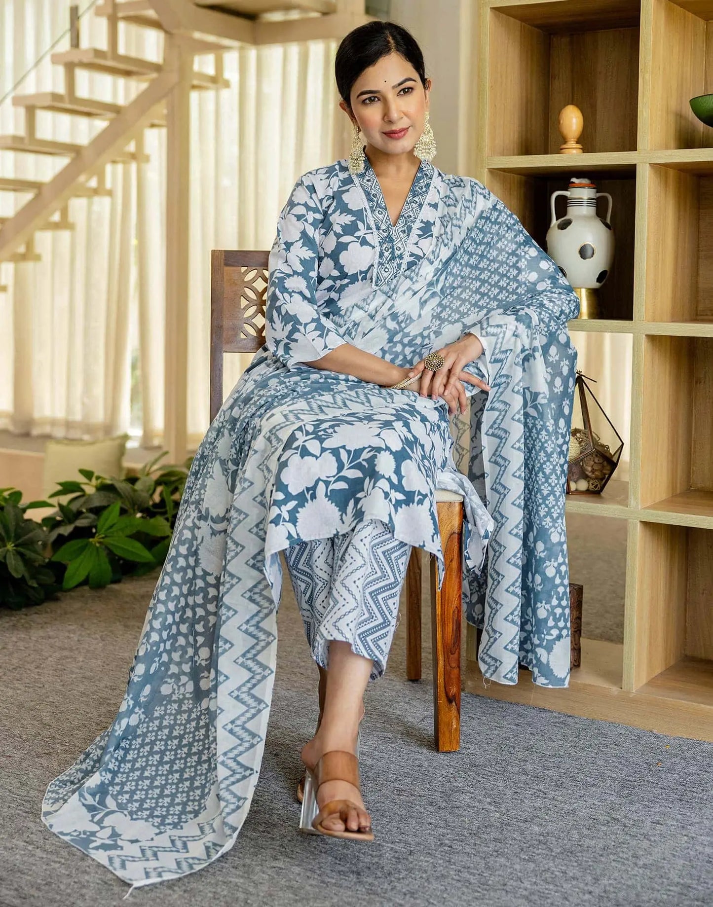 Cotton Printed and Embroidery Lace Anarkali Kurta with Pant & Dupatta