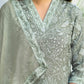 Skylee Tea Green Silk Floral Printed V Neck 3/4 Sleeve Straight Kurta Set with Pant & Dupatta for Women