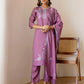 Purple Silk Embroidered Straight Kurta Set with Pant & Dupatta for Women Office & Casual Wear under 1299
