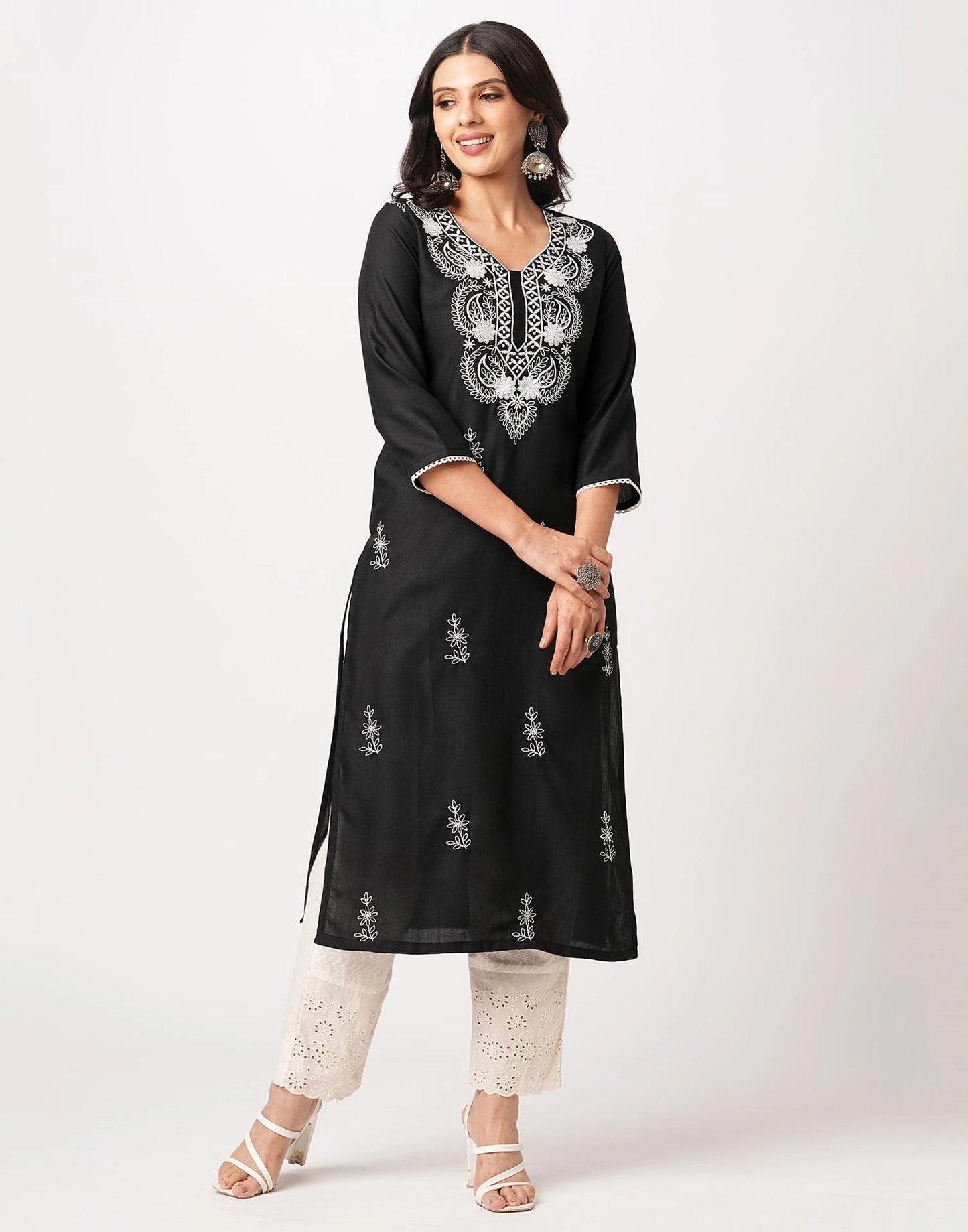 Cotton Embroidered Straight Kurti