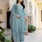 Blue Silk Blend Embroidered Straight Kurta Set with Pant and Dupatta for Women