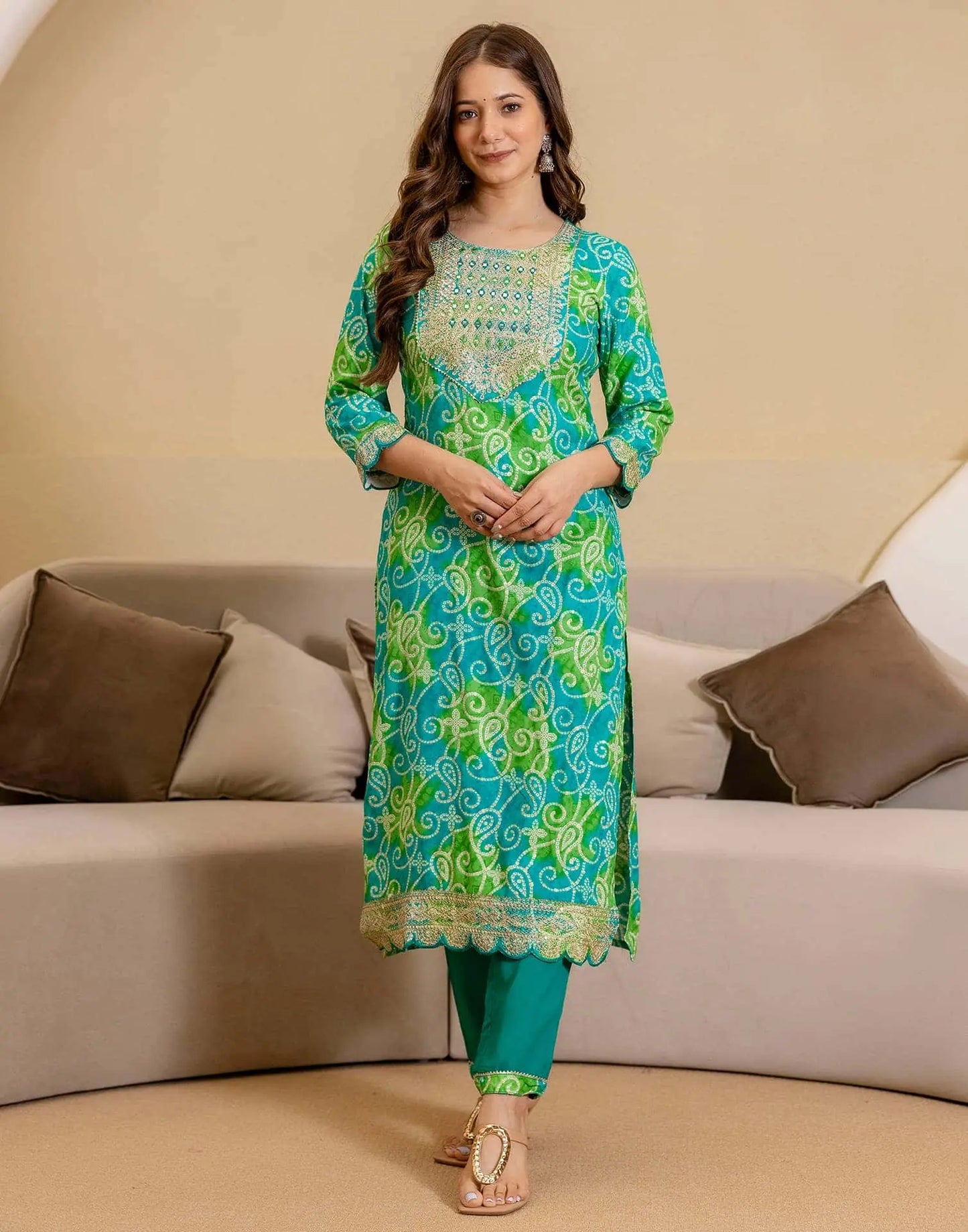 Rayon Printed Straight Kurta with Pant & Dupatta