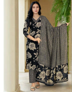 Skylee Viscose Rayon Floral Print Straight 3 Piece Kurta Set For Woman