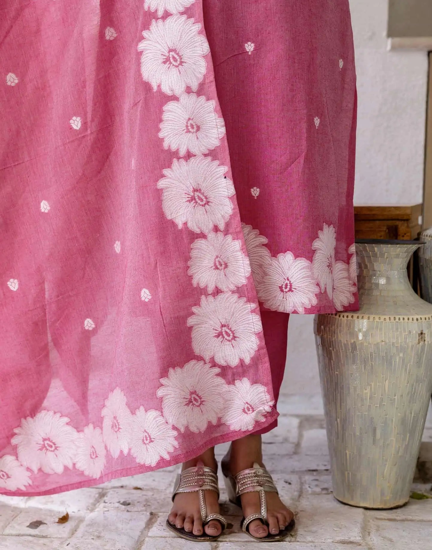 Cotton Straight Woven Design Round Neck Kurta with Pant & Dupatta