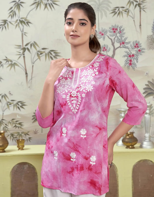 Rayon Embroidered Straight Kurti