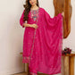 Pink Silk Embroidered Kurta Set with Pant and Dupatta for Wedding