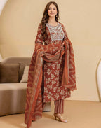 Skylee Viscose Rayon Embroidered Straight 3 Piece Kurta Set For Woman