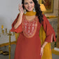 Chinnon Embroidered Round Neck Straight Kurta with Pant & Dupatta